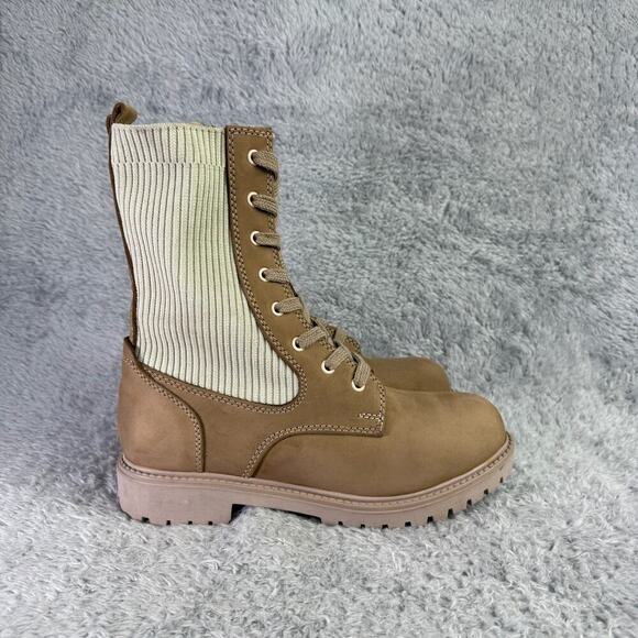 Bueno Stella Combat Boots Tan Suede Lace Up Booties Women's Size 10 - Picture 3 of 10